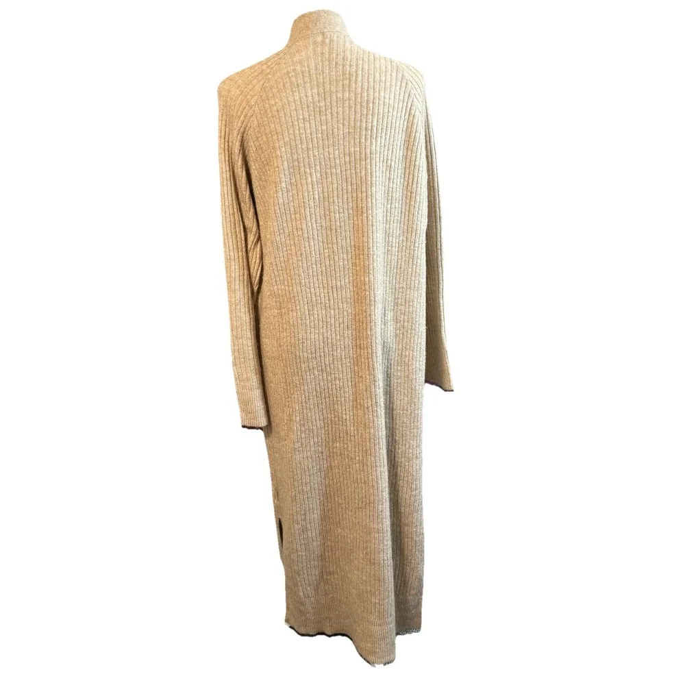 H&M Tan Ribbed Knit Maxi Open Front Cardigan Duster Oversized  XSmall Wool Blend - Picture 3 of 8